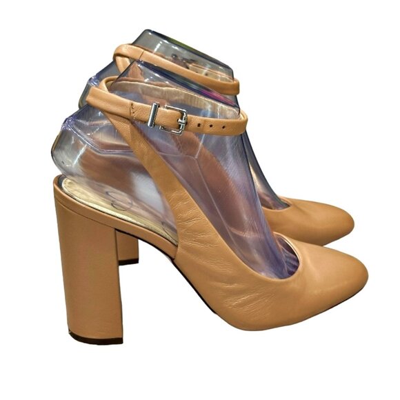 Jessica Simpson Mylana Leather Block Heel Pumps Size 7 Almond Toe Ankle Strap - Picture 2 of 10